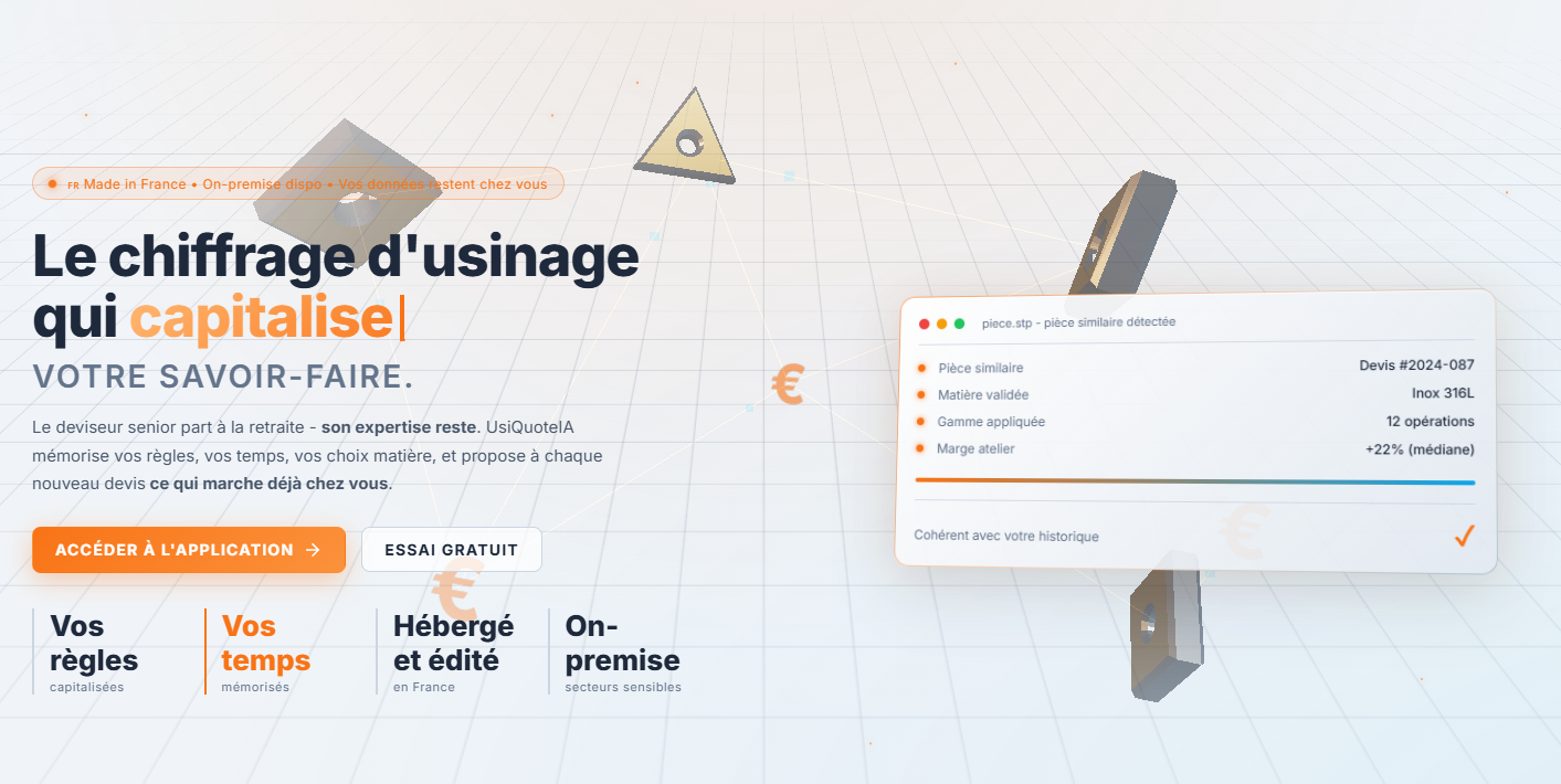 UsiQuoteIA, chiffrage d'usinage qui capitalise le savoir-faire